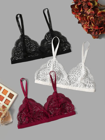 3pack Scallop Floral Lace Bra Set 3pack Scallop Floral Lace Bra Set