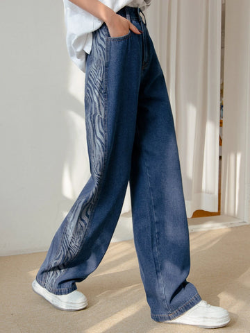 DAZY High Waist Zebra Striped Side Seam Wide Leg Jeans DAZY High Waist Zebra Striped Side Seam Wide Leg Jeans