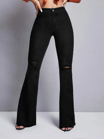 High Waisted Raw Hem Flare Leg Jeans High Waisted Raw Hem Flare Leg Jeans