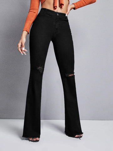 High Waisted Raw Hem Flare Leg Jeans High Waisted Raw Hem Flare Leg Jeans