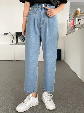 DAZY Double Button Pocket Front Washed Mom Fit Jeans DAZY Double Button Pocket Front Washed Mom Fit Jeans