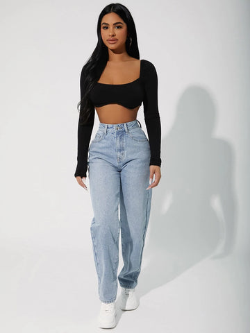 PETITE High Waisted Zip Up Mom Fit Jeans PETITE High Waisted Zip Up Mom Fit Jeans