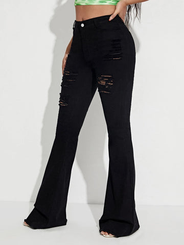 Ripped Flare Leg Jeans Ripped Flare Leg Jeans