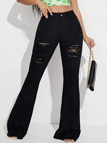 Ripped Flare Leg Jeans Ripped Flare Leg Jeans