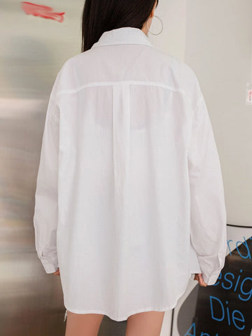 DAZY Solid Drop Shoulder Button Up Oversized Shirt DAZY Solid Drop Shoulder Button Up Oversized Shirt