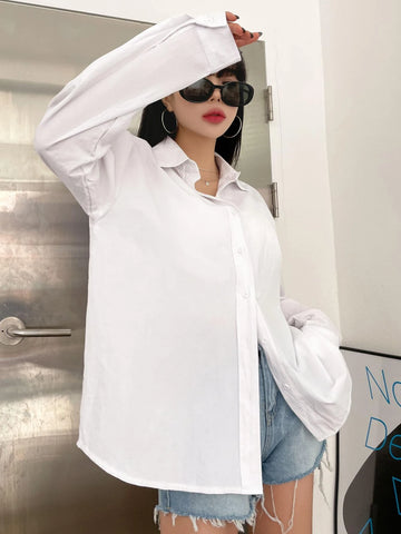 DAZY Solid Drop Shoulder Button Up Oversized Shirt DAZY Solid Drop Shoulder Button Up Oversized Shirt