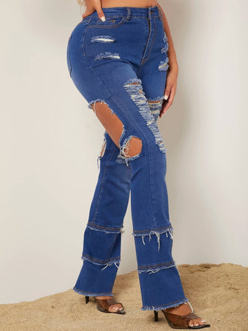 Cutout Ladder Ripped Boot Cut Jeans Cutout Ladder Ripped Boot Cut Jeans