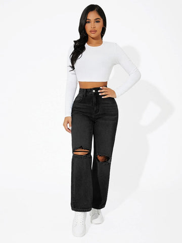 PETITE High Waist Ripped Jeans PETITE High Waist Ripped Jeans