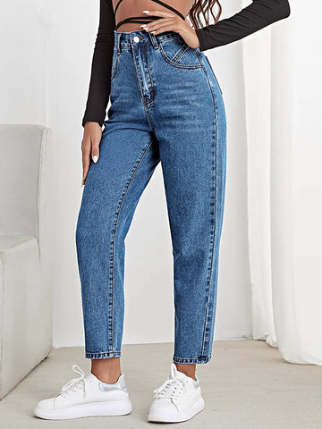 Letter Patch High Waist Mom Cropped Jeans Letter Patch High Waist Mom Cropped Jeans