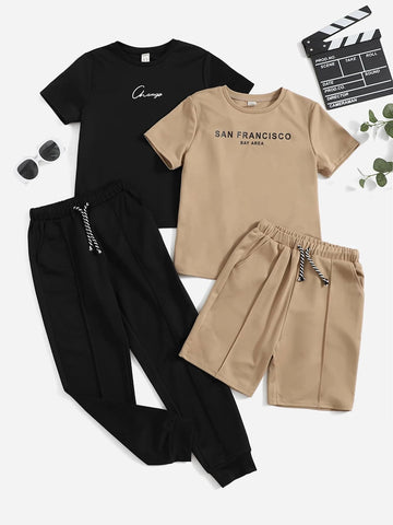 Boys Letter Graphic 2 Top & 1 Shorts & 1 Sweatpants Boys Letter Graphic 2 Top & 1 Shorts & 1 Sweatpants