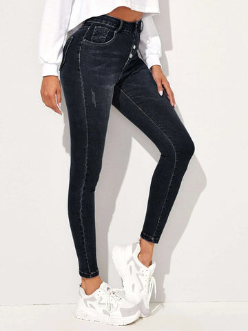 High Waist High Stretch Cat Whiskers Skinny Jeans High Waist High Stretch Cat Whiskers Skinny Jeans