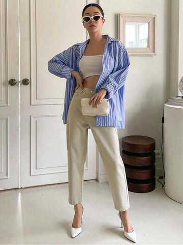 DAZY High Waisted Slant Pockets Cropped Tapered Jeans DAZY High Waisted Slant Pockets Cropped Tapered Jeans