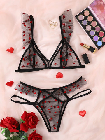 Heart Pattern Mesh Lingerie Set Heart Pattern Mesh Lingerie Set