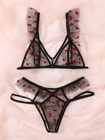 Heart Pattern Mesh Lingerie Set Heart Pattern Mesh Lingerie Set