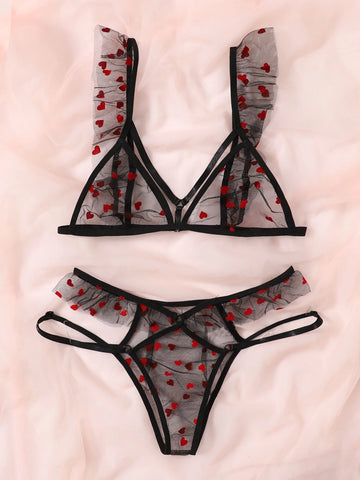 Heart Pattern Mesh Lingerie Set Heart Pattern Mesh Lingerie Set