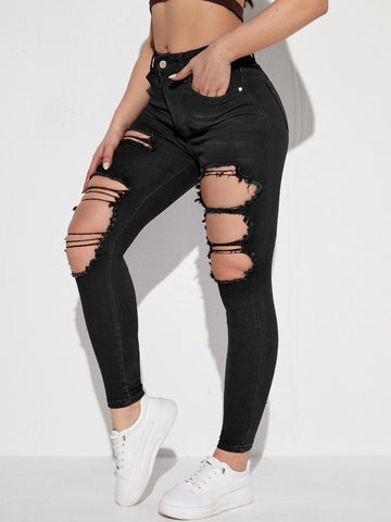 Washed Cutout Skinny Jeans Washed Cutout Skinny Jeans