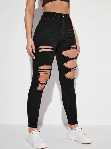 Washed Cutout Skinny Jeans Washed Cutout Skinny Jeans