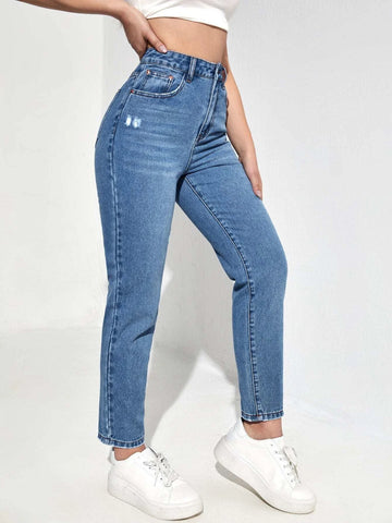High Waist Ripped Frayed Mom Jeans High Waist Ripped Frayed Mom Jeans