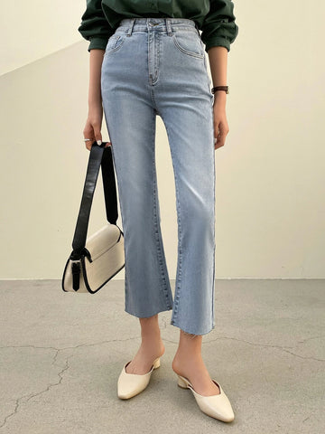 Dazy-Less Raw Hem Flare Leg Washed Jeans Dazy-Less Raw Hem Flare Leg Washed Jeans