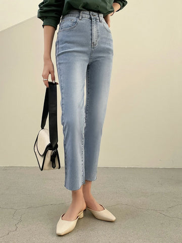 Dazy-Less Raw Hem Flare Leg Washed Jeans Dazy-Less Raw Hem Flare Leg Washed Jeans