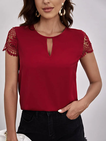 Keyhole Neck Guipure Lace Blouse Keyhole Neck Guipure Lace Blouse