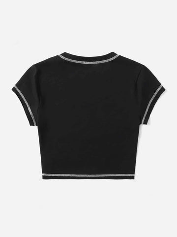 ROMWE PUNK 90s Contrast Stitch Slogan and Skeleton Print Top ROMWE PUNK 90s Contrast Stitch Slogan and Skeleton Print Top