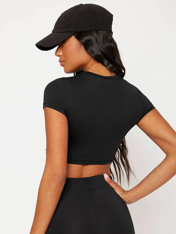 Solid Round Neck Crop Top Solid Round Neck Crop Top