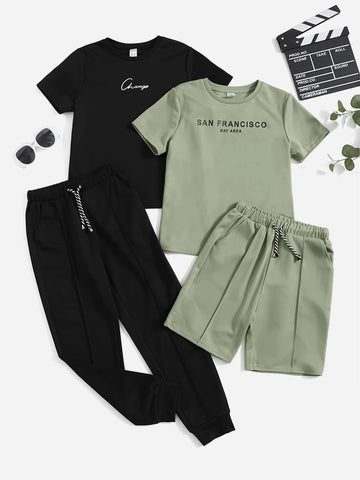 Boys Letter Graphic 2 Top & 1 Shorts & 1 Sweatpants Boys Letter Graphic 2 Top & 1 Shorts & 1 Sweatpants