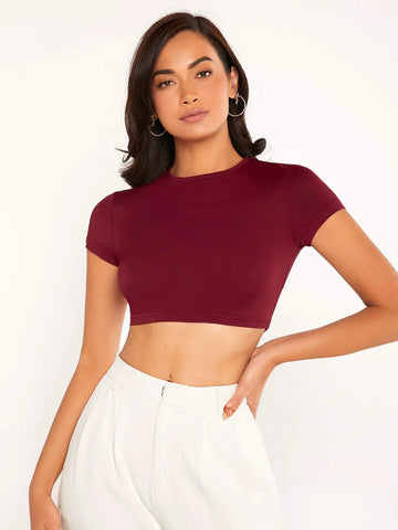 Solid Round Neck Crop Top Solid Round Neck Crop Top