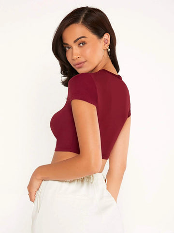 Solid Round Neck Crop Top Solid Round Neck Crop Top