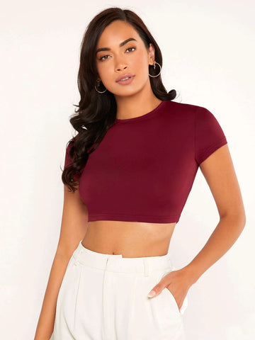 Solid Round Neck Crop Top Solid Round Neck Crop Top