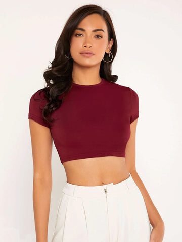 Solid Round Neck Crop Top Solid Round Neck Crop Top