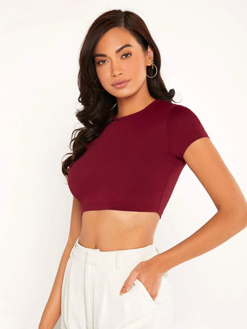 Solid Round Neck Crop Top Solid Round Neck Crop Top