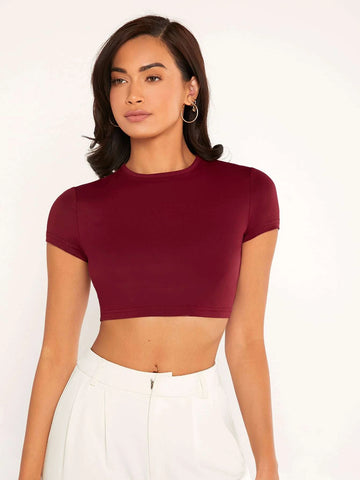 Solid Round Neck Crop Top Solid Round Neck Crop Top
