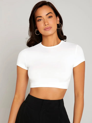 Solid Round Neck Crop Top Solid Round Neck Crop Top