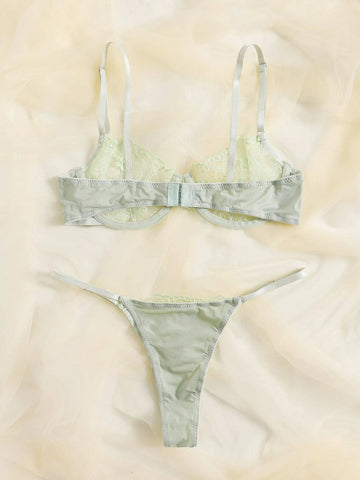Sheer Mesh Embroidery Underwire Lingerie Set Sheer Mesh Embroidery Underwire Lingerie Set