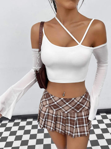 Asymmetric Neck Flounce Sleeve Crop Tee Asymmetric Neck Flounce Sleeve Crop Tee