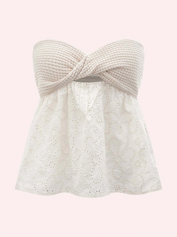 Twist Front Cutout Eyelet Embroidery Top Twist Front Cutout Eyelet Embroidery Top