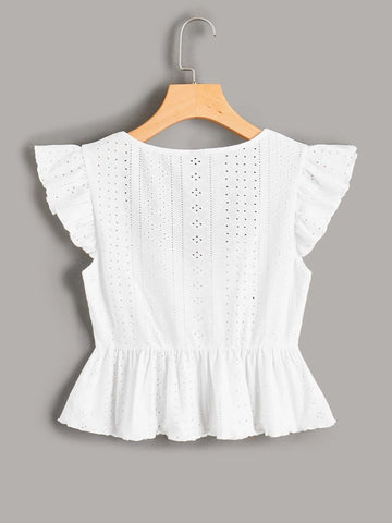 EZwear Butterfly Sleeve Drawstring Peplum Schiffy Blouse EZwear Butterfly Sleeve Drawstring Peplum Schiffy Blouse