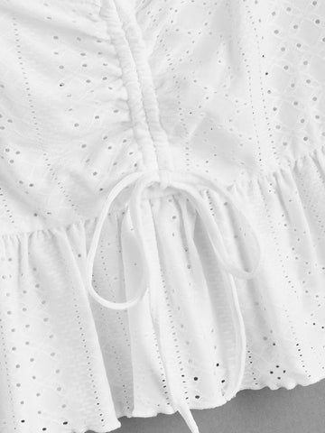 EZwear Butterfly Sleeve Drawstring Peplum Schiffy Blouse EZwear Butterfly Sleeve Drawstring Peplum Schiffy Blouse