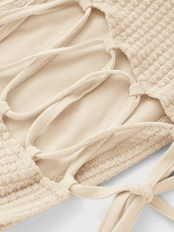 MOD Puff Sleeve Lace Up Backless Textured Crop Top MOD Puff Sleeve Lace Up Backless Textured Crop Top