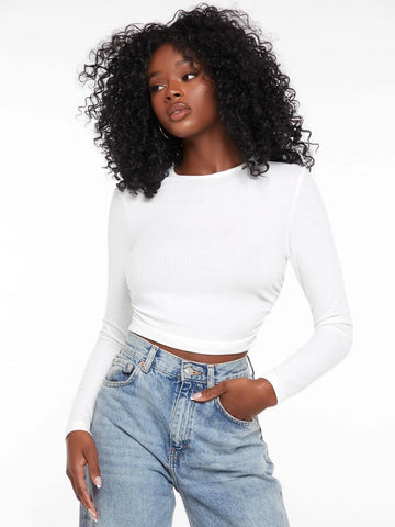 evolu Ruched Rib Knit Crop Tee evolu Ruched Rib Knit Crop Tee