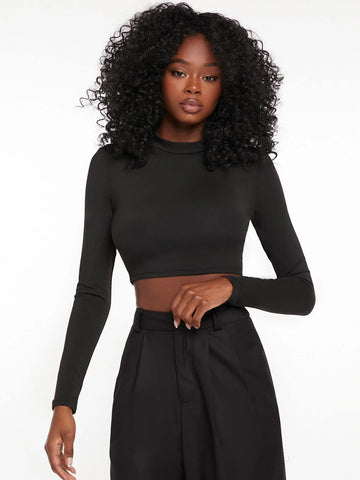 evolu Form-Fitting Mock Neck Crop Top evolu Form-Fitting Mock Neck Crop Top