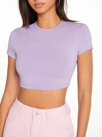 Solid Round Neck Crop Top Solid Round Neck Crop Top
