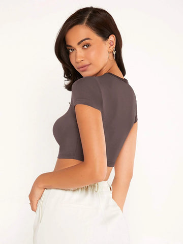 Solid Round Neck Crop Top Solid Round Neck Crop Top