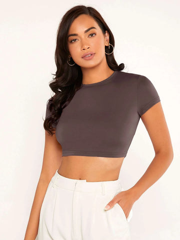 Solid Round Neck Crop Top Solid Round Neck Crop Top