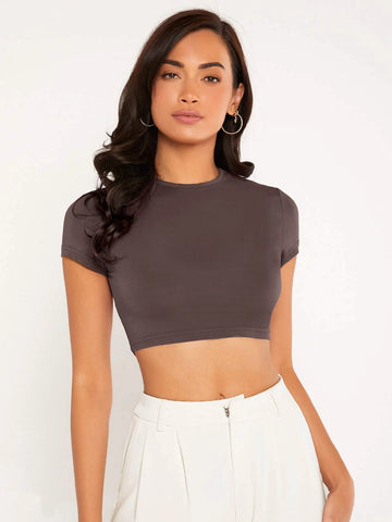 Solid Round Neck Crop Top Solid Round Neck Crop Top