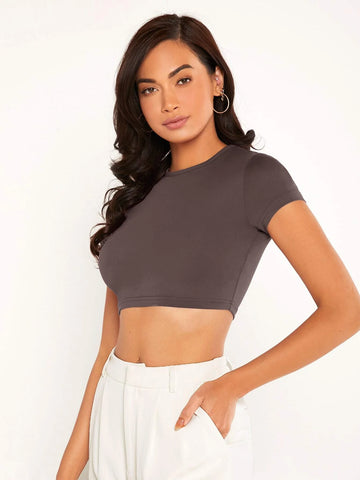 Solid Round Neck Crop Top Solid Round Neck Crop Top