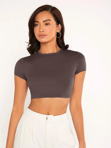 Solid Round Neck Crop Top Solid Round Neck Crop Top