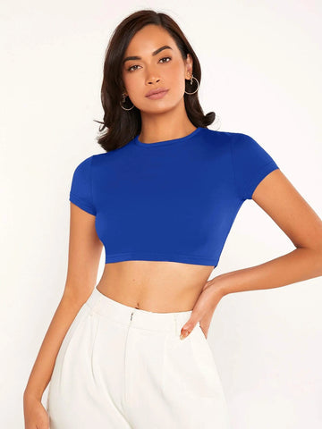 Solid Round Neck Crop Top Solid Round Neck Crop Top